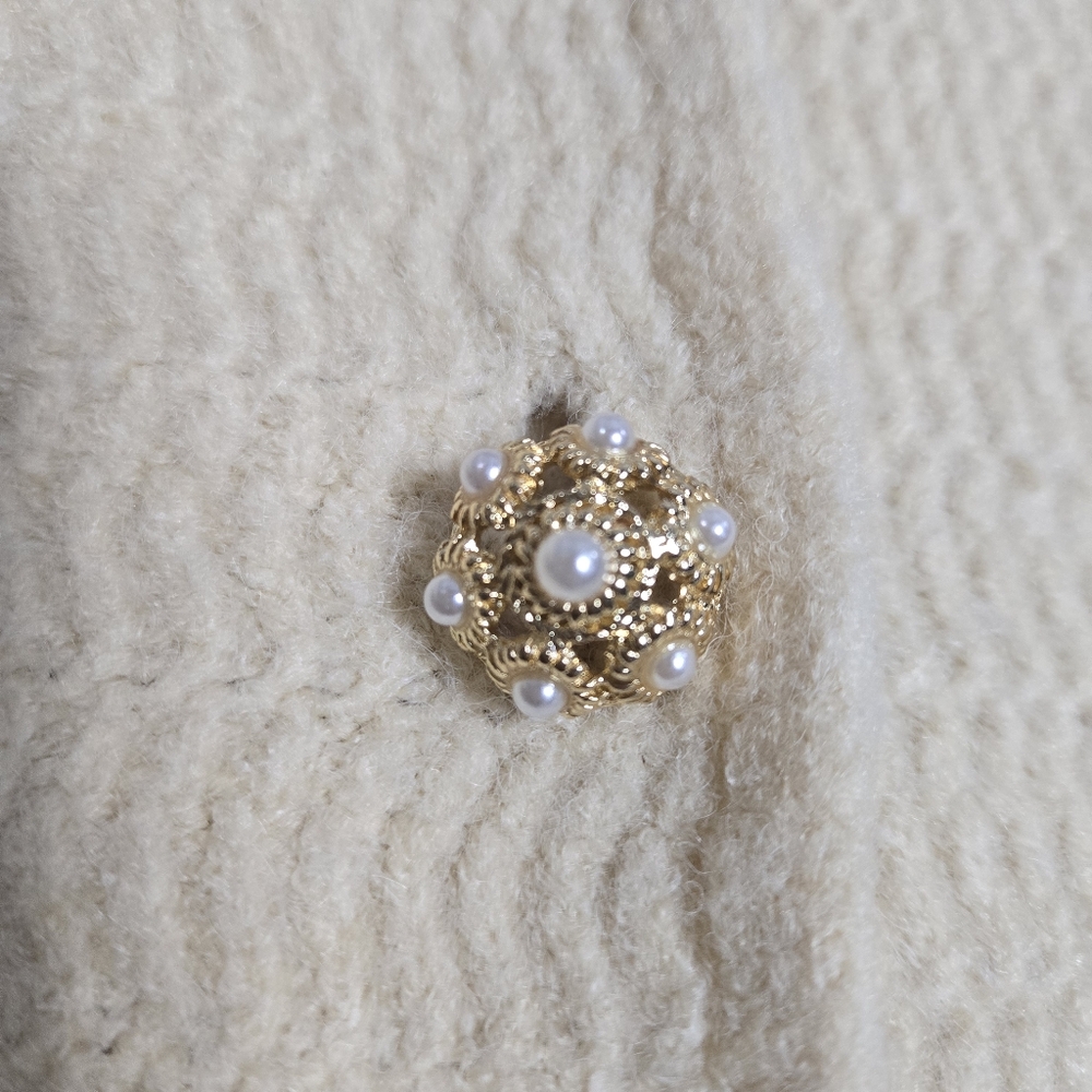 Nanette Lepore Pearl Button Textured Knit Cardigan Off White Cream Rayon Medium - Picture 9 of 15